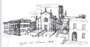 Schizzo che mostra il campanile nel 1848.