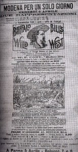 I giornali modenesi pubblicarono ampiamente lo spettacolo di Buffalo Bill ( da La Provincia di Modena, 25-26 marzo 1906 )
