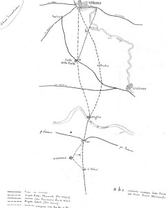 Le tre varianti, di tre relativi comitati, al tracciato principale elaborato dalla Provincia di Bologna nel 1880. La questione delle varianti occupò le discussioni per circa un ventennio, anni 1880-1900