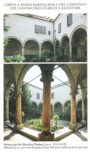 Il claustro quadrato sostenuto da colonne, unica testimonianza rimasta dell'antico convento, ora inagibile.