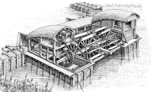 Esempio di un mulino natante di Concordia. Disegno di L.Confortini