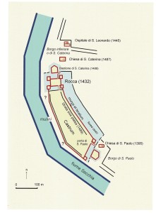 Ricostruzione approssimativa del Castello di Concordia - disegno di M. Calzolari